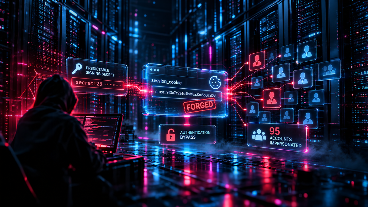 Session Cookie Authentication Bypass: Predictable Signing Secret Enableds Account Impersonations